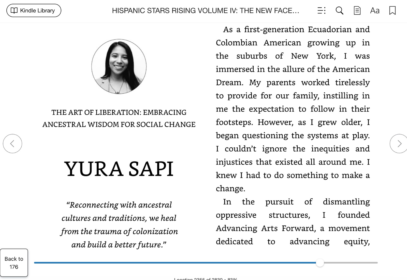 Yura Sapi's chapter "The Art of Liberation: Embracing Ancestral Wisdom for Social Change" in Hispanic Stars Rising Volume IV